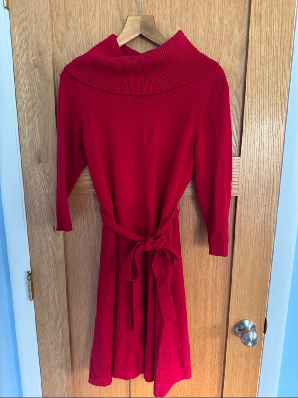 Talbots Red Knit Belted Sweater Dress